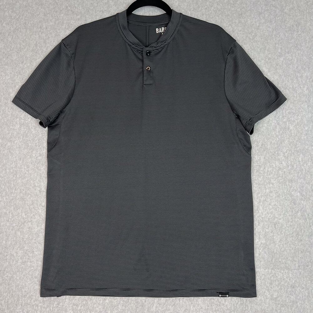 Barbell Apparel Shirt Mens L Grey Striped Henley Short Sleeve
